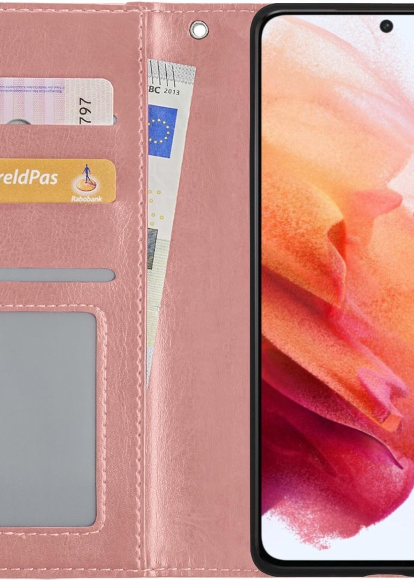 BTH Hoesje Geschikt voor Samsung S21 Hoesje Book Case Hoes Portemonnee Cover Walletcase - Hoes Geschikt voor Samsung Galaxy S21 Hoes Bookcase Hoesje - Rosé goud