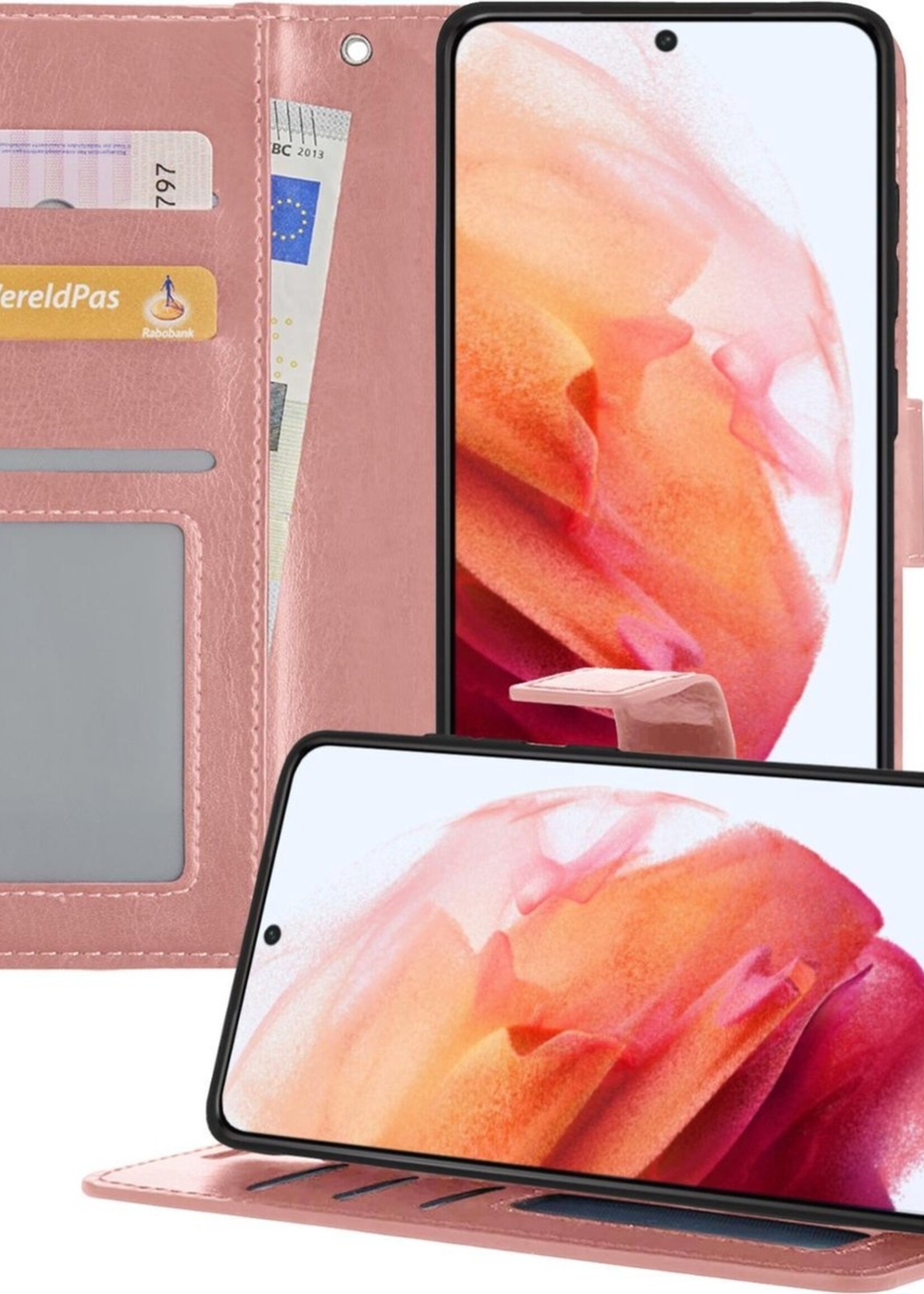 BTH Hoesje Geschikt voor Samsung S21 Hoesje Book Case Hoes Portemonnee Cover Walletcase - Hoes Geschikt voor Samsung Galaxy S21 Hoes Bookcase Hoesje - Rosé goud