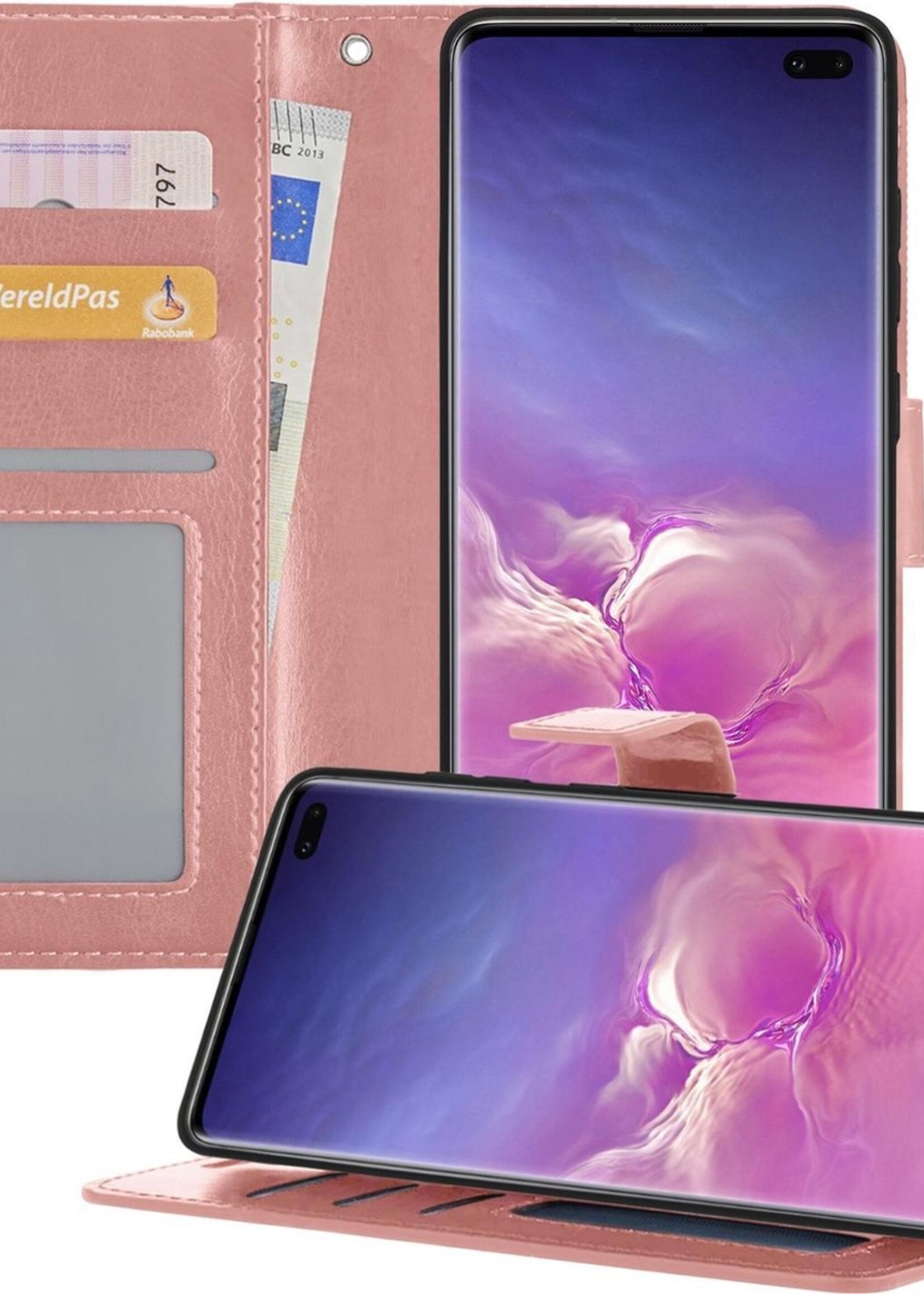 BTH Hoesje Geschikt voor Samsung S10 Hoesje Book Case Hoes Portemonnee Cover Walletcase - Hoes Geschikt voor Samsung Galaxy S10 Hoes Bookcase Hoesje - Rosé goud