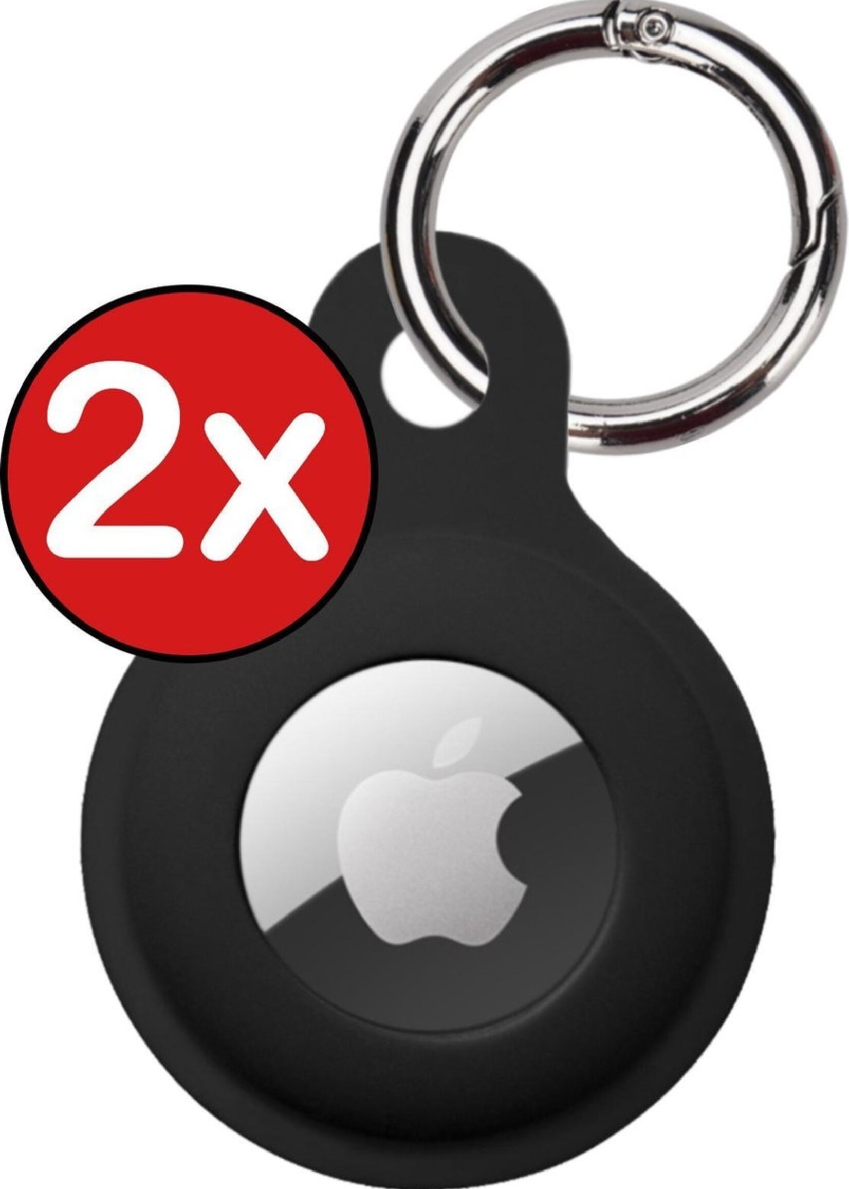 BTH Hoesje Geschikt voor Apple AirTag Sleutelhanger Hoesje Siliconen Hanger - Hoesje Geschikt voor Apple AirTag Hanger Sleutelhanger Hoesje - Zwart - 2 PACK