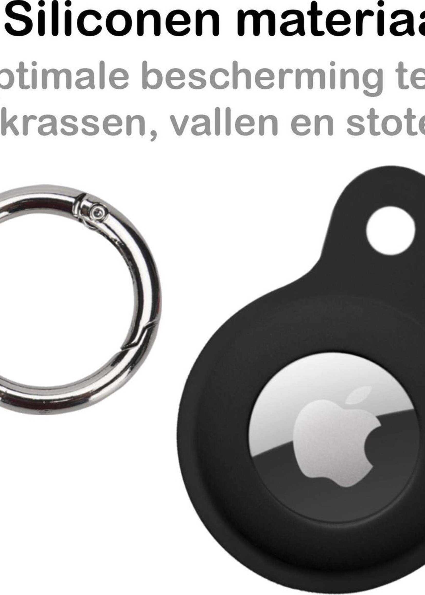 BTH Hoesje Geschikt voor Apple AirTag Sleutelhanger Hoesje Siliconen Hanger - Hoesje Geschikt voor Apple AirTag Hanger Sleutelhanger Hoesje - Zwart - 2 PACK