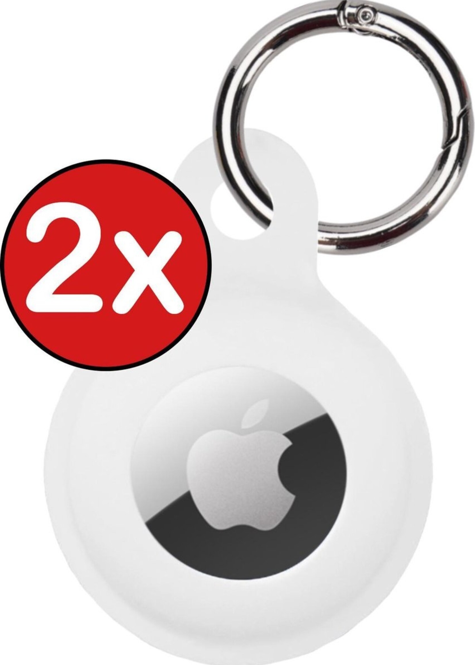 BTH Hoesje Geschikt voor Apple AirTag Sleutelhanger Hoesje Siliconen Hanger - Hoesje Geschikt voor Apple AirTag Hanger Sleutelhanger Hoesje - Wit - 2 PACK