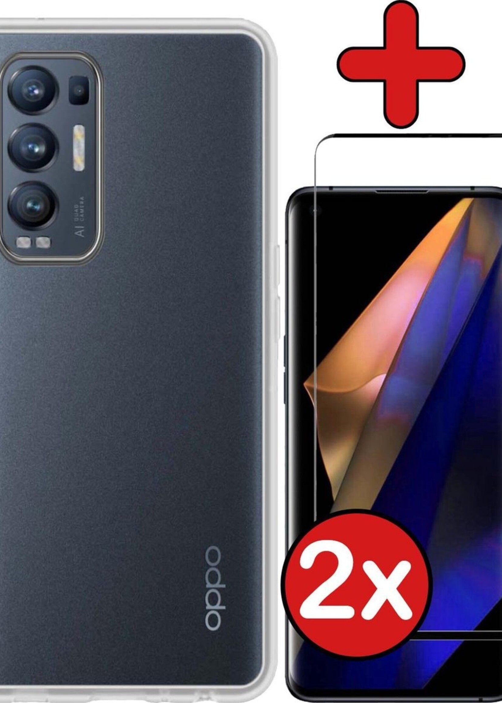 BTH Hoesje Geschikt voor OPPO Find X3 Neo 5G Hoesje Siliconen Case Hoes Met 2x Screenprotector - Hoes Geschikt voor OPPO X3 Neo 5G Hoes Cover Case - Transparant