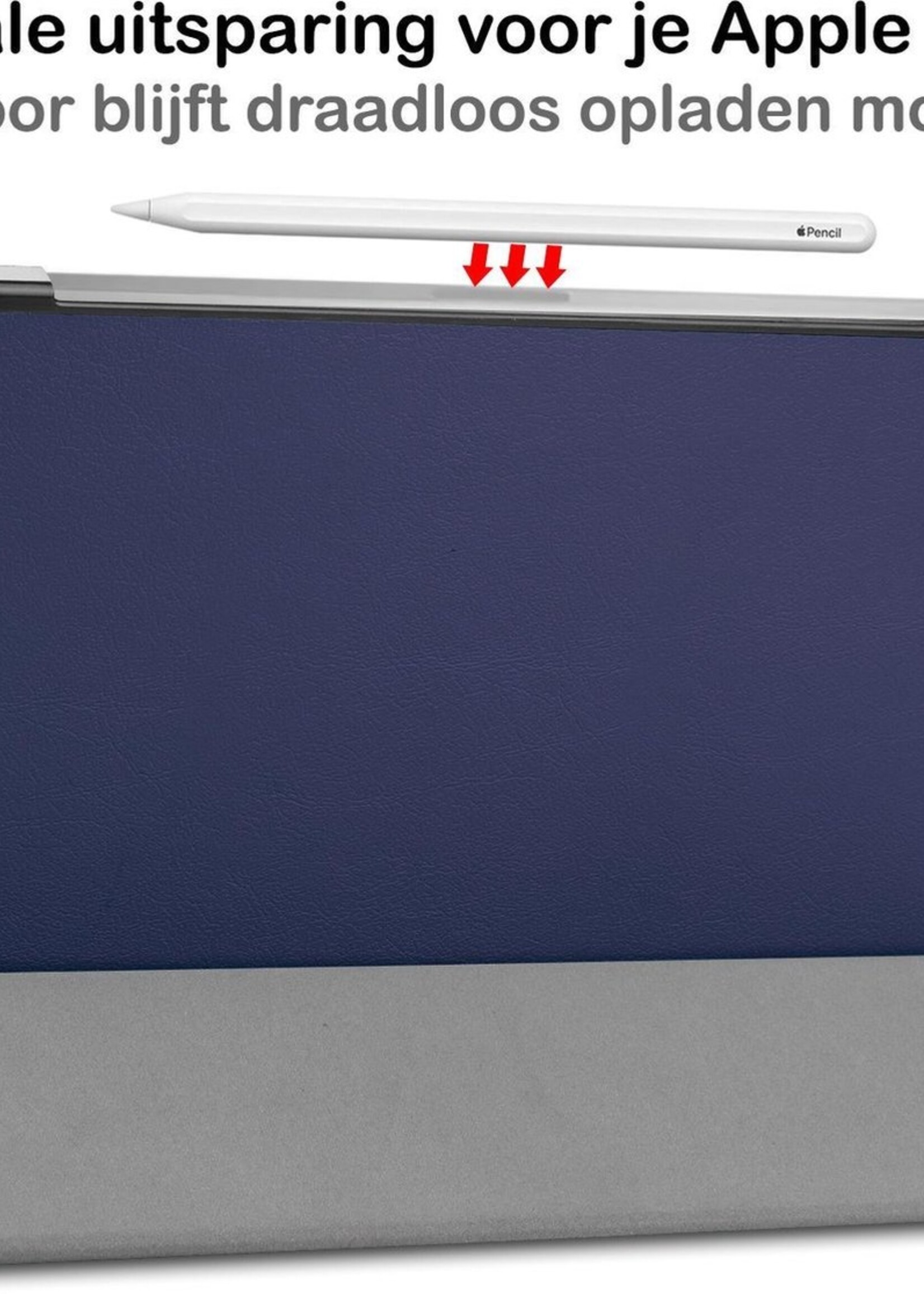 BTH Hoes Geschikt voor iPad Pro 2021 (11 inch) Hoes Book Case Hoesje Trifold Cover Met Screenprotector - Hoesje Geschikt voor iPad Pro 11 inch (2021) Hoesje Bookcase - Donkerblauw