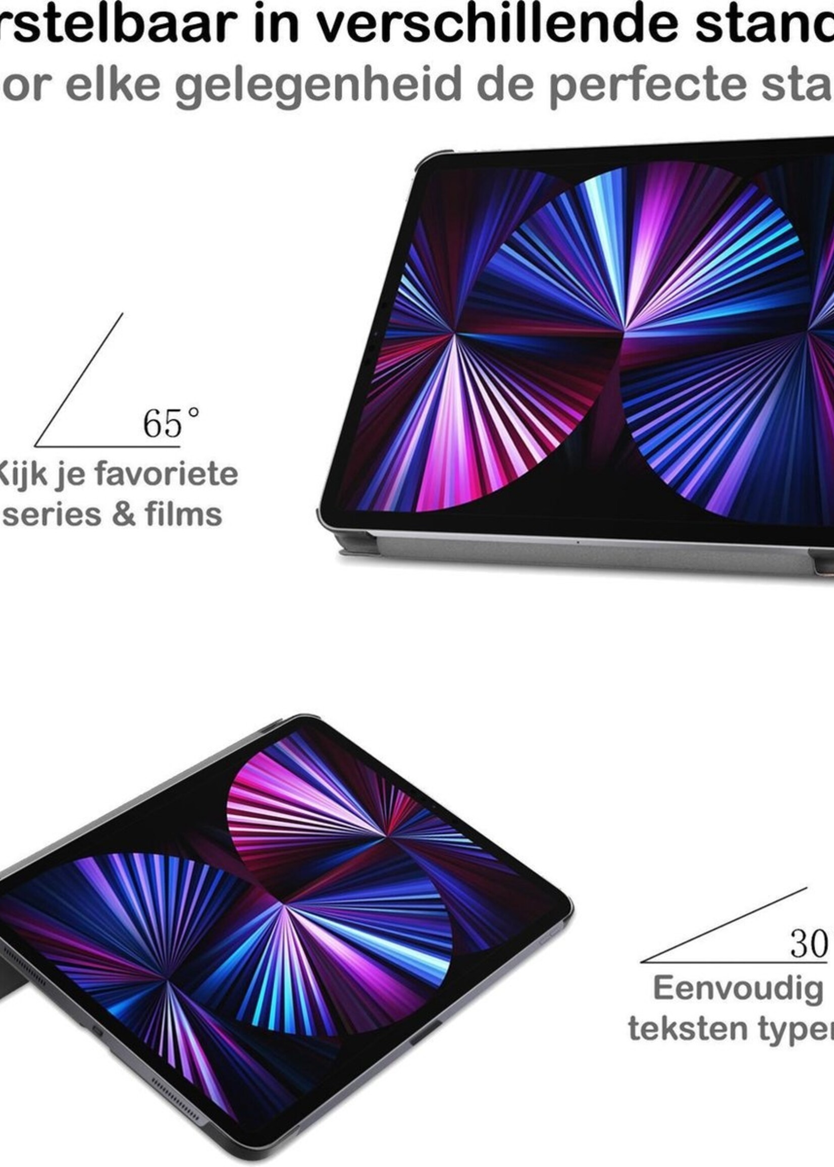 BTH Hoes Geschikt voor iPad Pro 2021 (11 inch) Hoes Book Case Hoesje Trifold Cover Met Screenprotector - Hoesje Geschikt voor iPad Pro 11 inch (2021) Hoesje Bookcase - Rosé goud