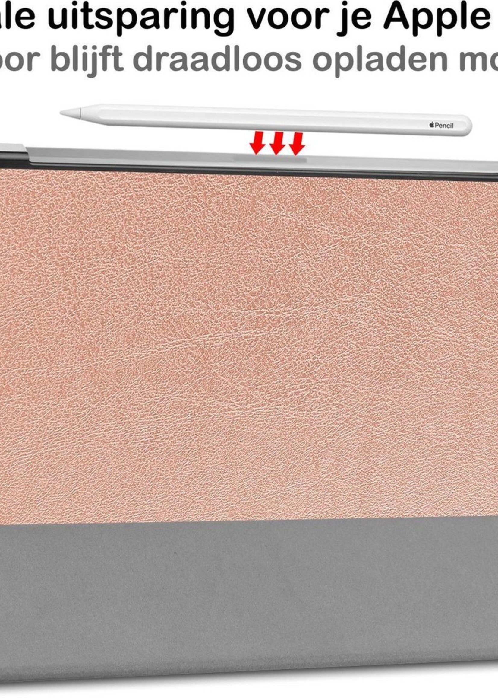 BTH Hoes Geschikt voor iPad Pro 2021 (11 inch) Hoes Book Case Hoesje Trifold Cover Met Screenprotector - Hoesje Geschikt voor iPad Pro 11 inch (2021) Hoesje Bookcase - Rosé goud