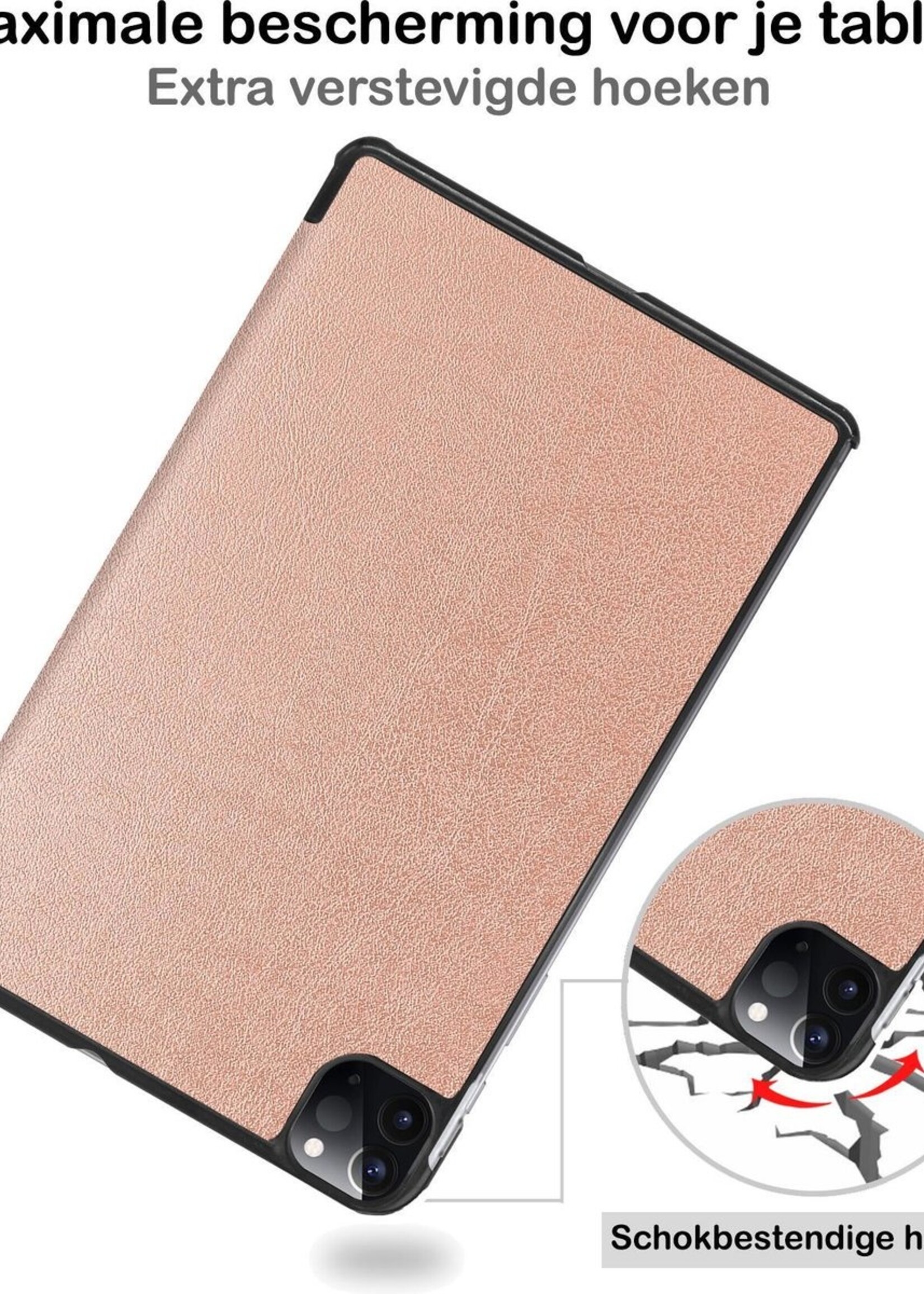 BTH Hoes Geschikt voor iPad Pro 2021 (11 inch) Hoes Book Case Hoesje Trifold Cover Met Screenprotector - Hoesje Geschikt voor iPad Pro 11 inch (2021) Hoesje Bookcase - Rosé goud