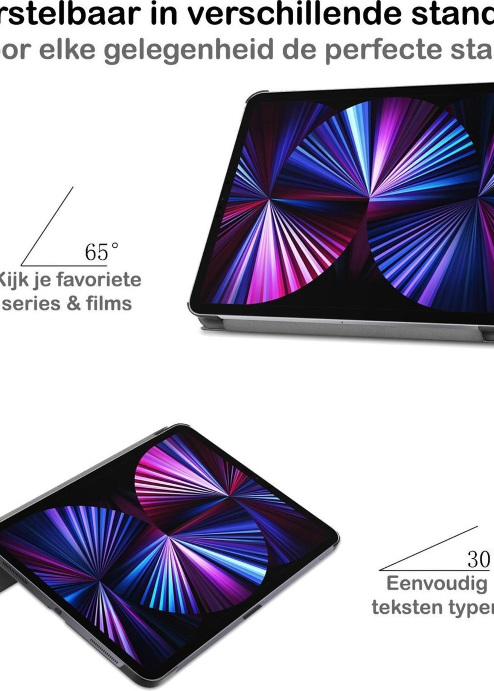BTH Hoes Geschikt voor iPad Pro 2021 (11 inch) Hoes Book Case Hoesje Trifold Cover Met Screenprotector - Hoesje Geschikt voor iPad Pro 11 inch (2021) Hoesje Bookcase - Grijs