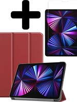 BTH BTH iPad Pro 11 inch (2021) Hoesje Met Screenprotector - Donkerrood