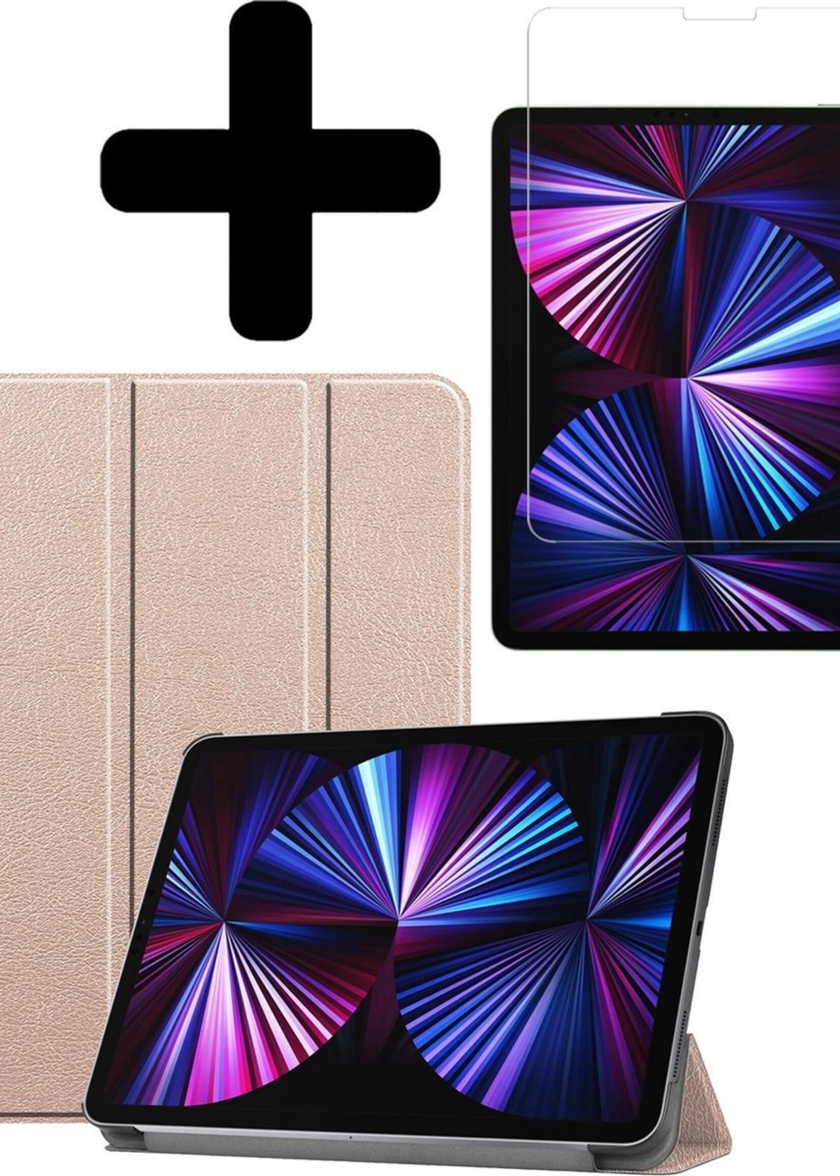 BTH Hoes Geschikt voor iPad Pro 2021 (11 inch) Hoes Book Case Hoesje Trifold Cover Met Screenprotector - Hoesje Geschikt voor iPad Pro 11 inch (2021) Hoesje Bookcase - Goud