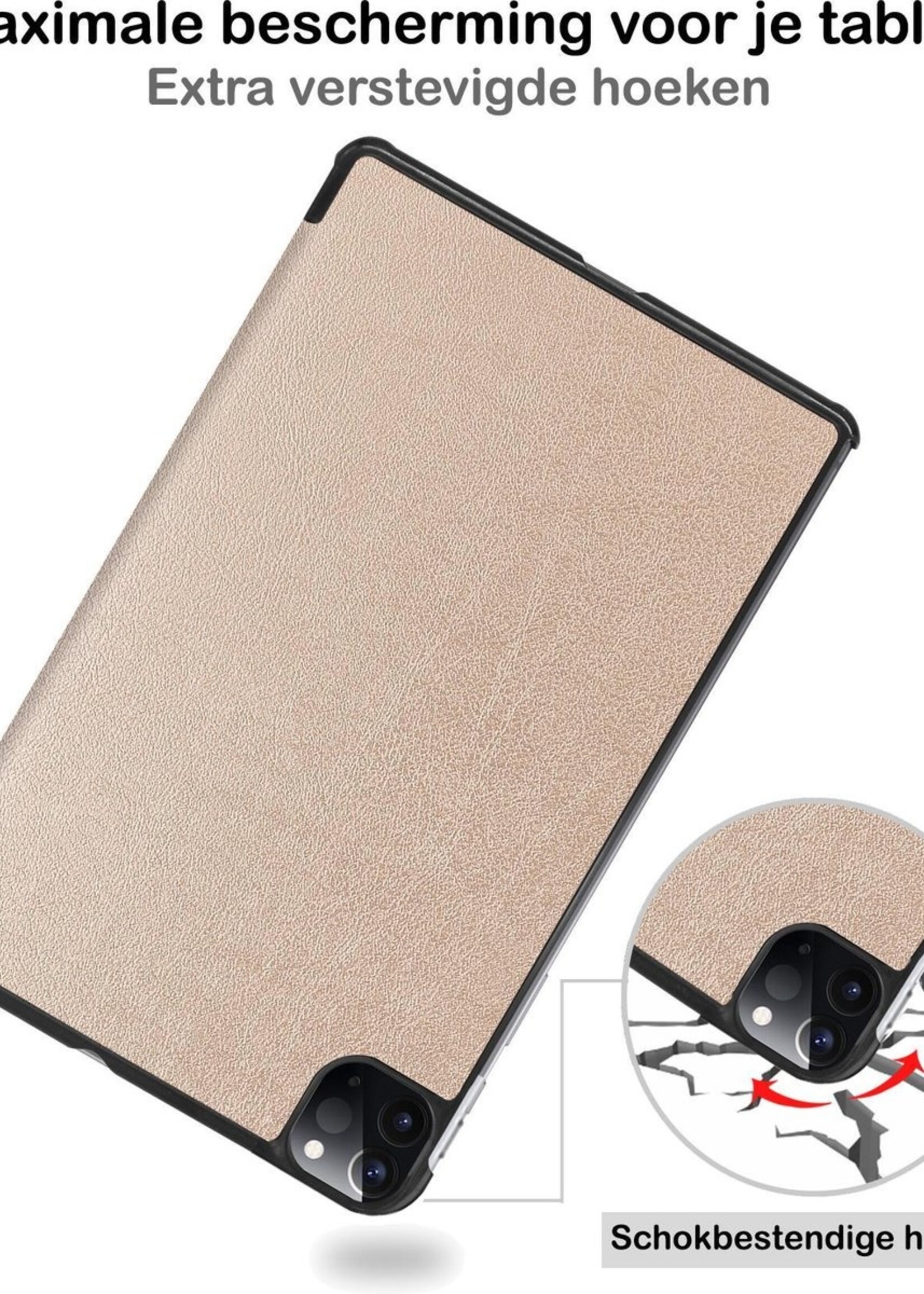 BTH Hoes Geschikt voor iPad Pro 2021 (11 inch) Hoes Book Case Hoesje Trifold Cover Met Screenprotector - Hoesje Geschikt voor iPad Pro 11 inch (2021) Hoesje Bookcase - Goud