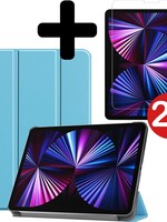 BTH BTH iPad Pro 11 inch (2021) Hoesje Met 2x Screenprotector - Lichtblauw