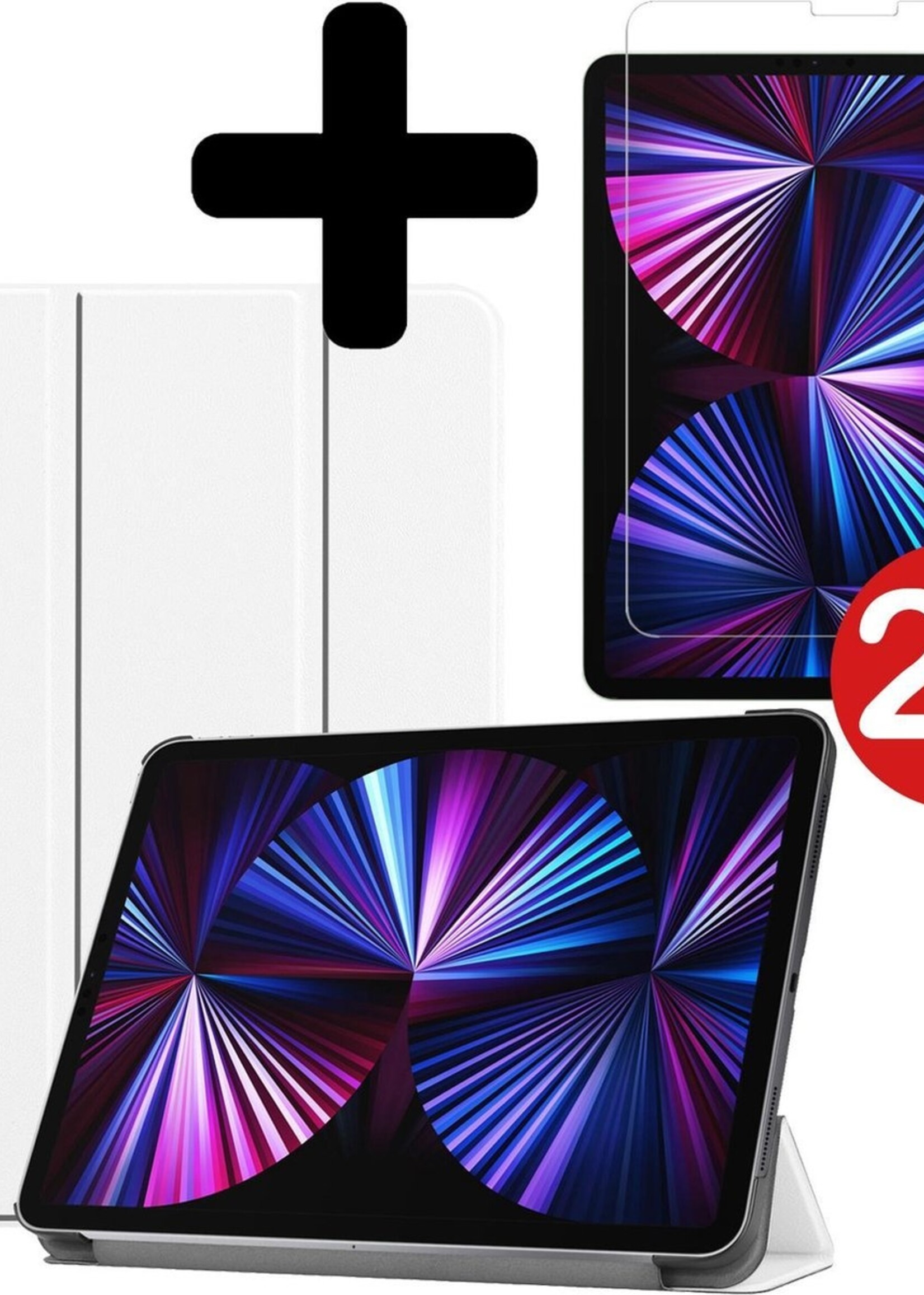 BTH Hoes Geschikt voor iPad Pro 2021 (11 inch) Hoes Book Case Hoesje Trifold Cover Met Screenprotector - Hoesje Geschikt voor iPad Pro 11 inch (2021) Hoesje Bookcase - Wit