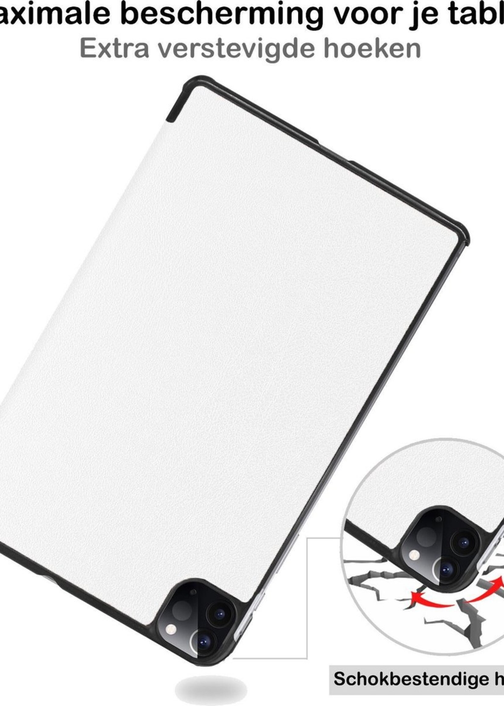 BTH Hoes Geschikt voor iPad Pro 2021 (11 inch) Hoes Book Case Hoesje Trifold Cover Met Screenprotector - Hoesje Geschikt voor iPad Pro 11 inch (2021) Hoesje Bookcase - Wit