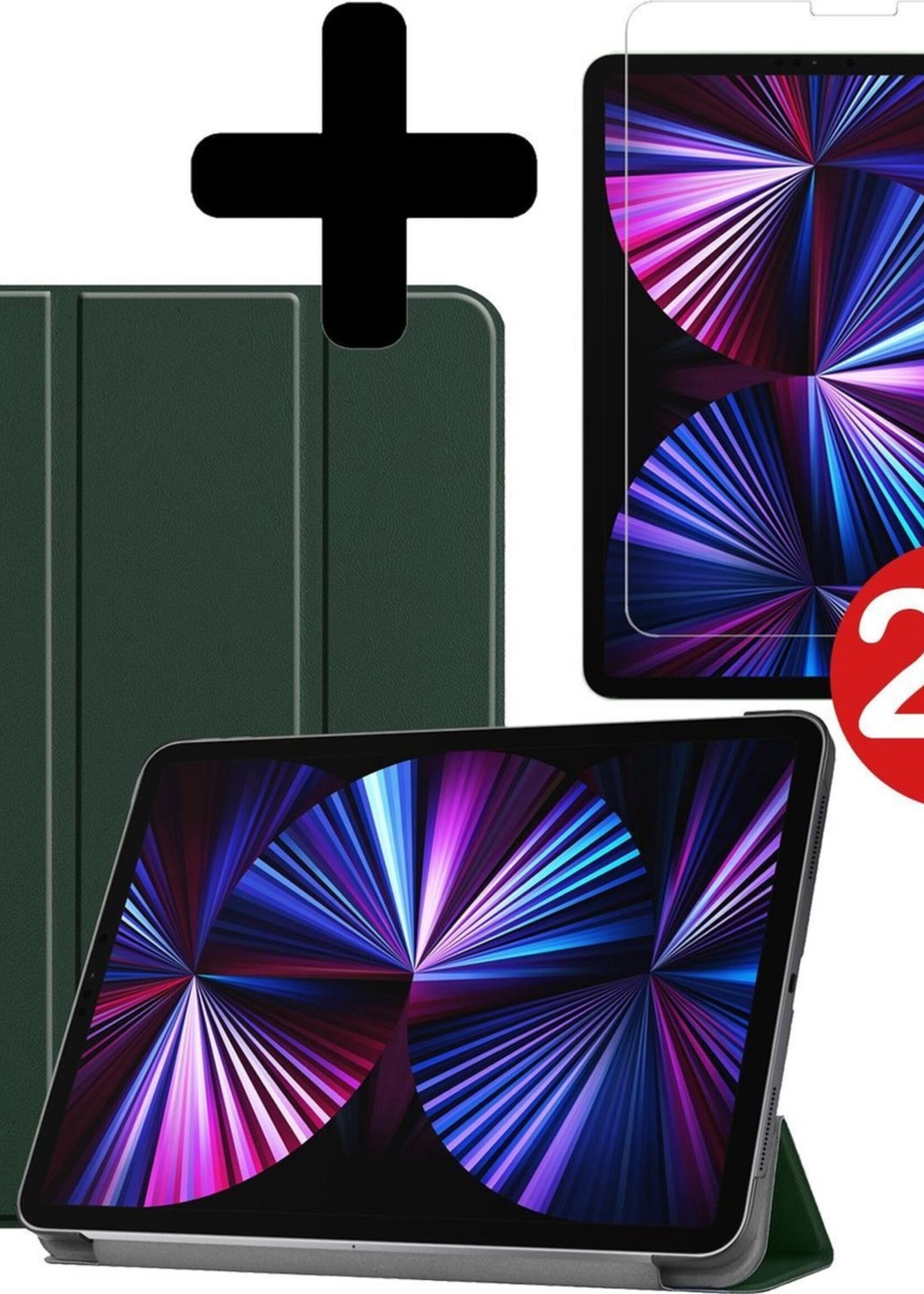 BTH Hoes Geschikt voor iPad Pro 2021 (11 inch) Hoes Book Case Hoesje Trifold Cover Met Screenprotector - Hoesje Geschikt voor iPad Pro 11 inch (2021) Hoesje Bookcase - Donkergroen