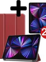 BTH BTH iPad Pro 11 inch (2021) Hoesje Met 2x Screenprotector - Donkerrood