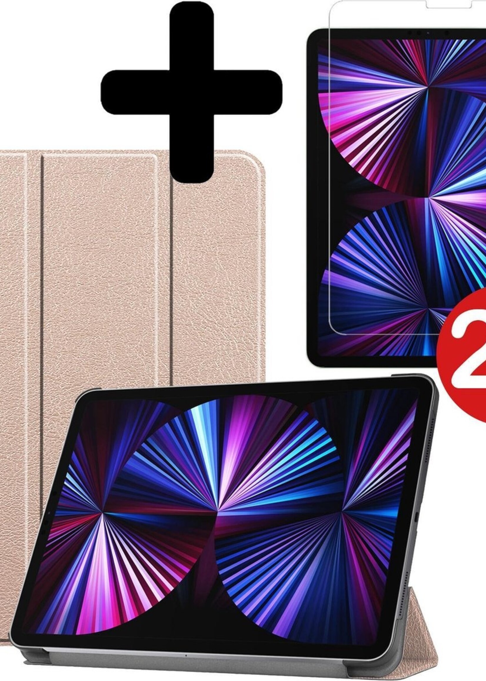 BTH Hoes Geschikt voor iPad Pro 2021 (11 inch) Hoes Book Case Hoesje Trifold Cover Met Screenprotector - Hoesje Geschikt voor iPad Pro 11 inch (2021) Hoesje Bookcase - Goud