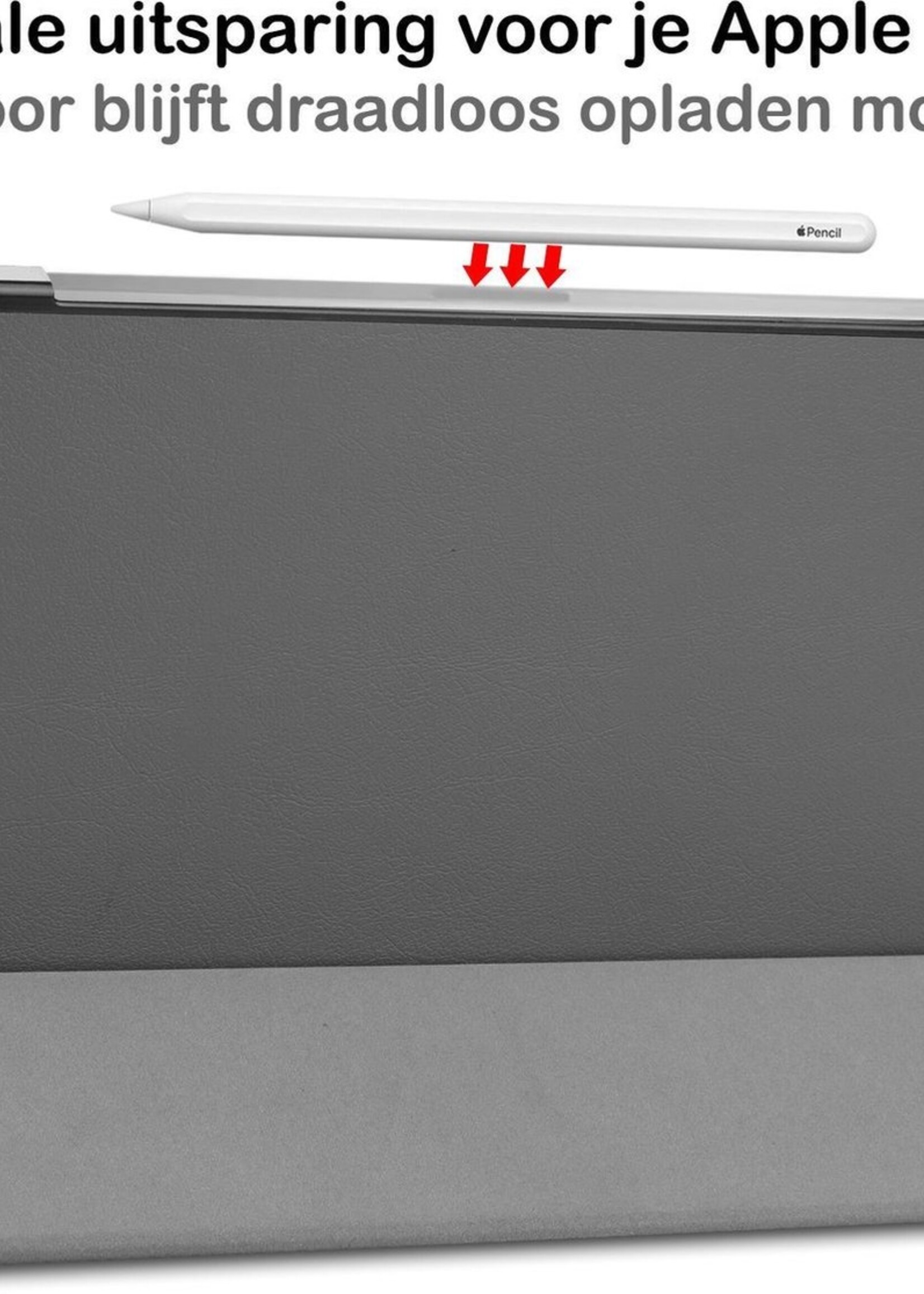 BTH Hoes Geschikt voor iPad Pro 2021 (12,9 inch) Hoes Book Case Hoesje Trifold Cover Met Screenprotector - Hoesje Geschikt voor iPad Pro 12,9 inch (2021) Hoesje Bookcase - Grijs