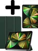 BTH BTH iPad Pro 12.9 inch (2021) Hoesje Met Screenprotector - Donkergroen