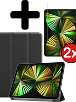 BTH BTH iPad Pro 12.9 inch (2021) Hoesje Met 2x Screenprotector - Zwart