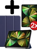 BTH BTH iPad Pro 12.9 inch (2021) Hoesje Met 2x Screenprotector - Donkerblauw