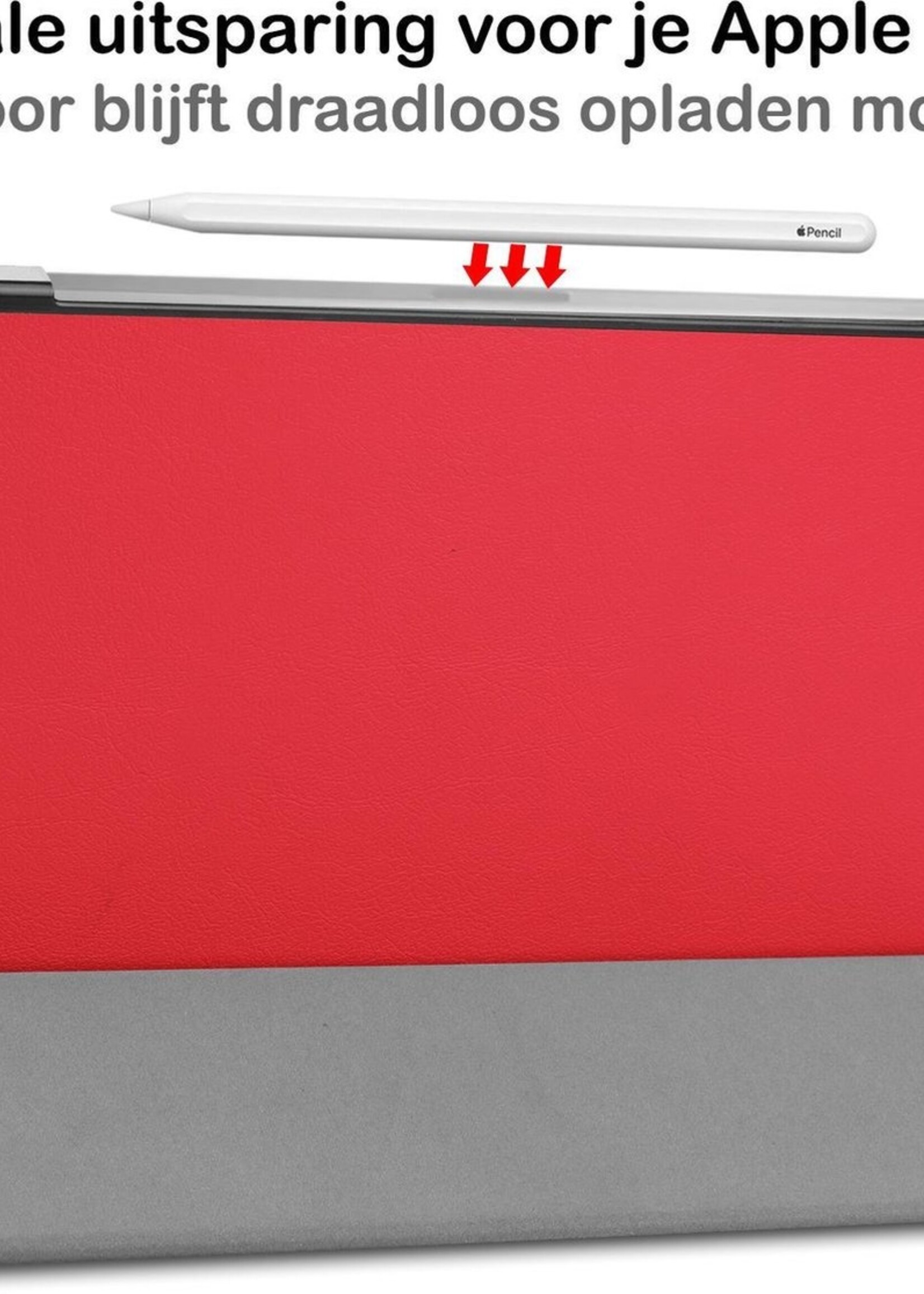 BTH Hoes Geschikt voor iPad Pro 2021 (12,9 inch) Hoes Book Case Hoesje Trifold Cover Met Screenprotector - Hoesje Geschikt voor iPad Pro 12,9 inch (2021) Hoesje Bookcase - Rood