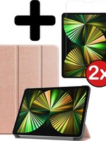 BTH BTH iPad Pro 12.9 inch (2021) Hoesje Met 2x Screenprotector - Rose Goud
