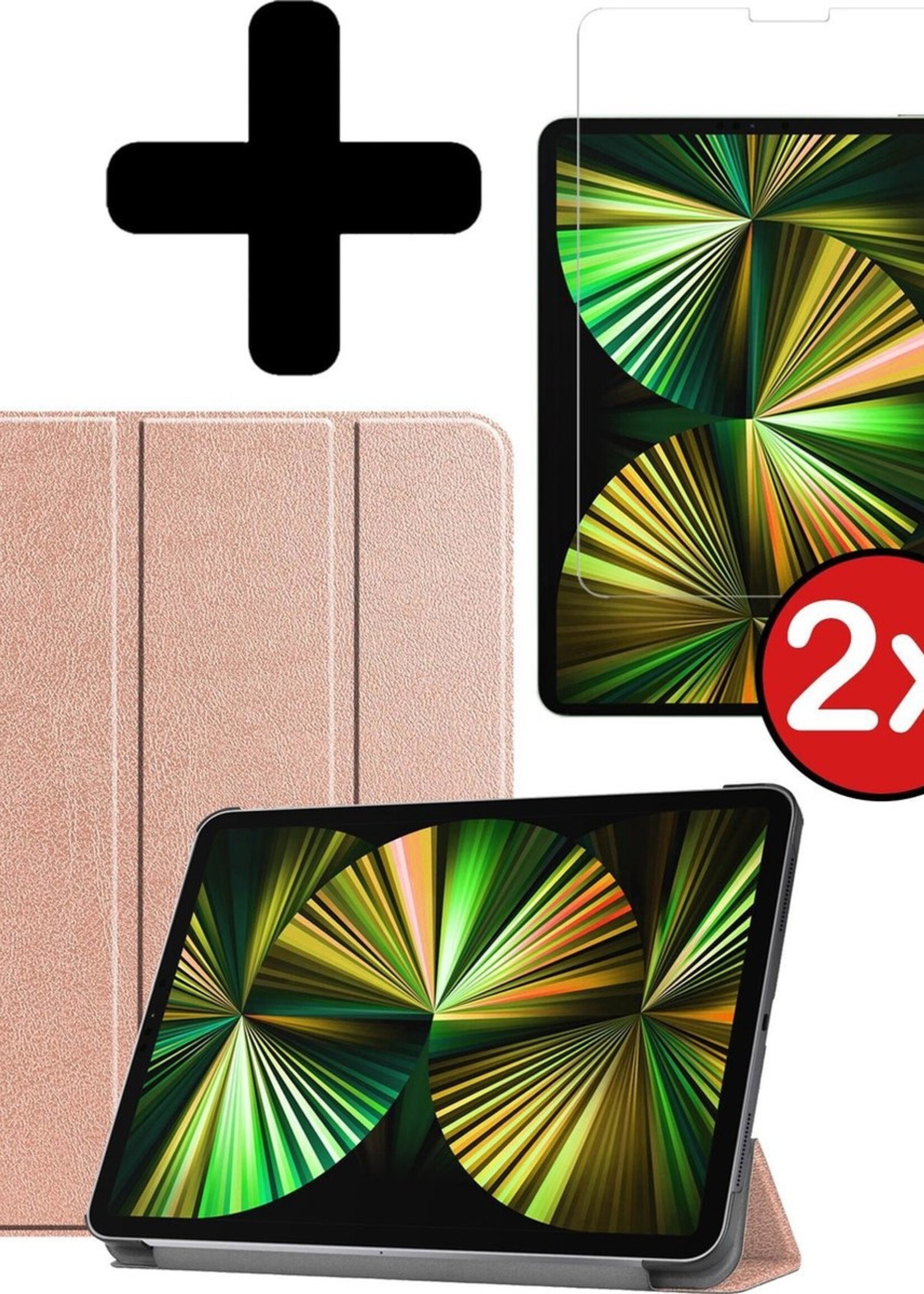 BTH Hoes Geschikt voor iPad Pro 2021 (12,9 inch) Hoes Book Case Hoesje Trifold Cover Met Screenprotector - Hoesje Geschikt voor iPad Pro 12,9 inch (2021) Hoesje Bookcase - Rosé goud