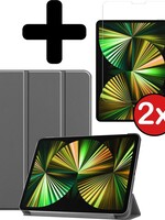 BTH BTH iPad Pro 12.9 inch (2021) Hoesje Met 2x Screenprotector - Grijs