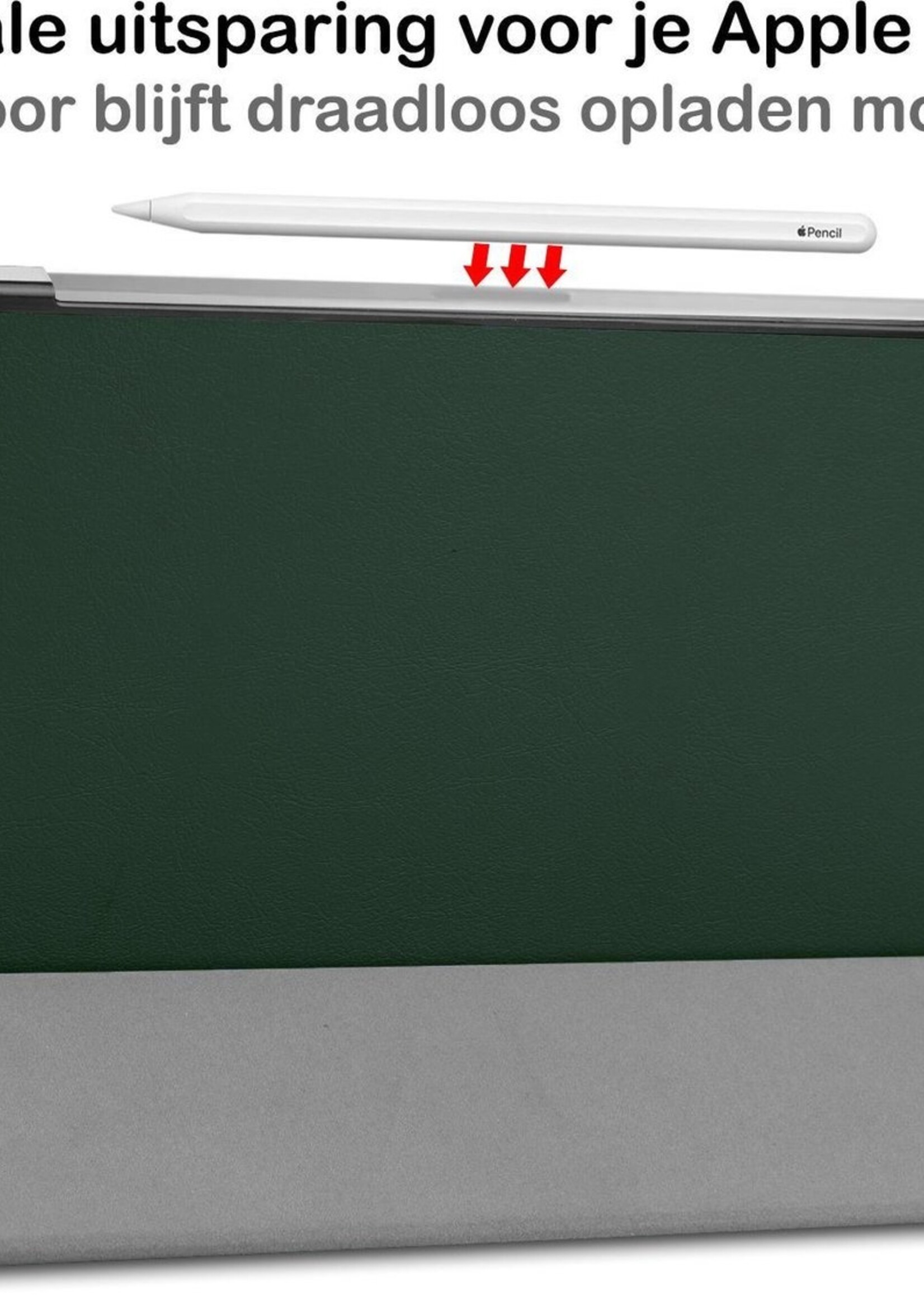 BTH Hoes Geschikt voor iPad Pro 2021 (12,9 inch) Hoes Book Case Hoesje Trifold Cover Met Screenprotector - Hoesje Geschikt voor iPad Pro 12,9 inch (2021) Hoesje Bookcase - Donkergroen
