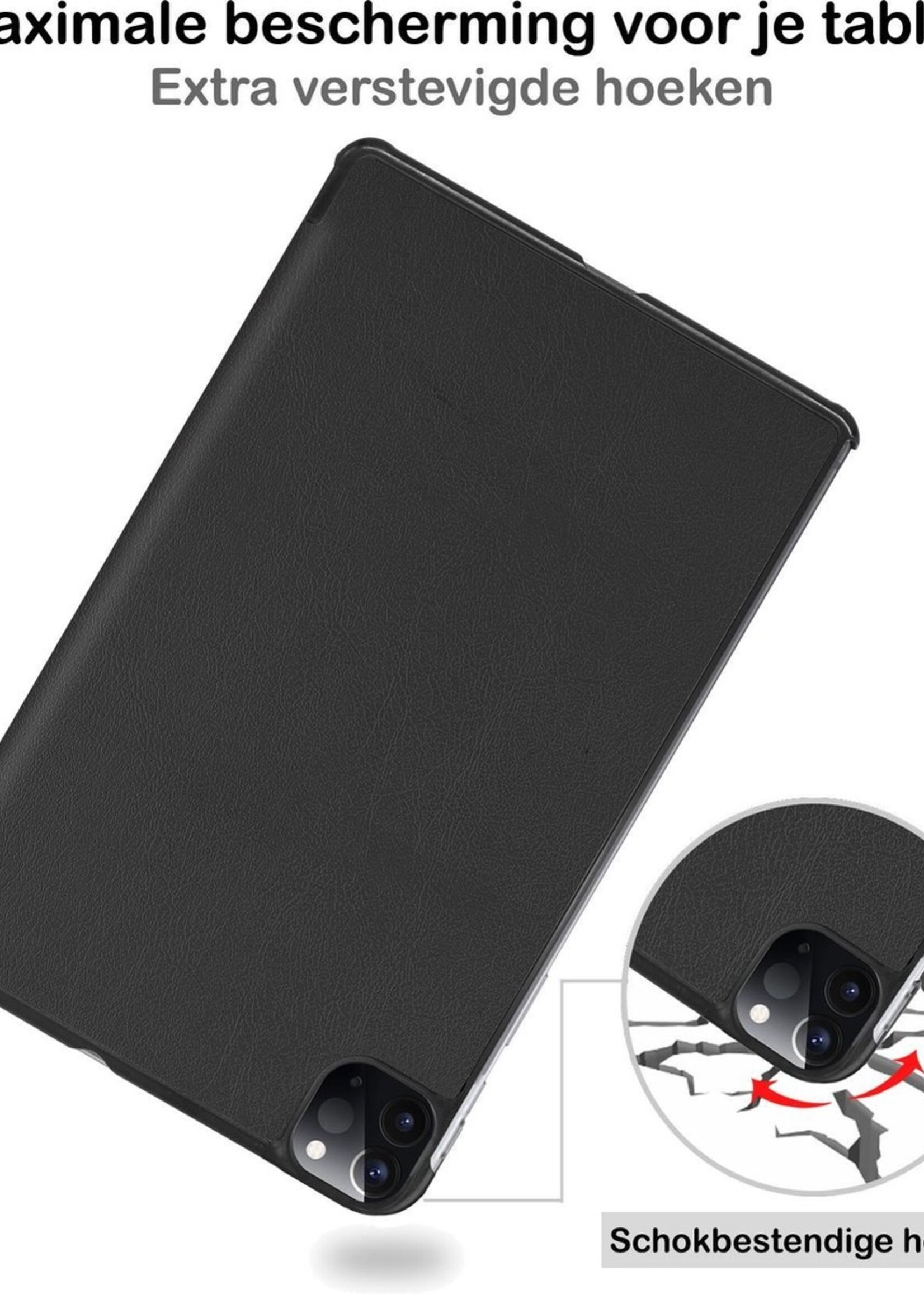 BTH Hoes Geschikt voor iPad Pro 2021 (11 inch) Hoes Book Case Hoesje Trifold Cover Met Uitsparing Geschikt voor Apple Pencil Met Screenprotector - Hoesje Geschikt voor iPad Pro 11 inch (2021) Hoesje Bookcase - Zwart