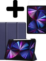 BTH BTH iPad Pro 11 inch (2021) Hoesje Met Apple Pencilhouder Met Screenprotector - Donkerblauw