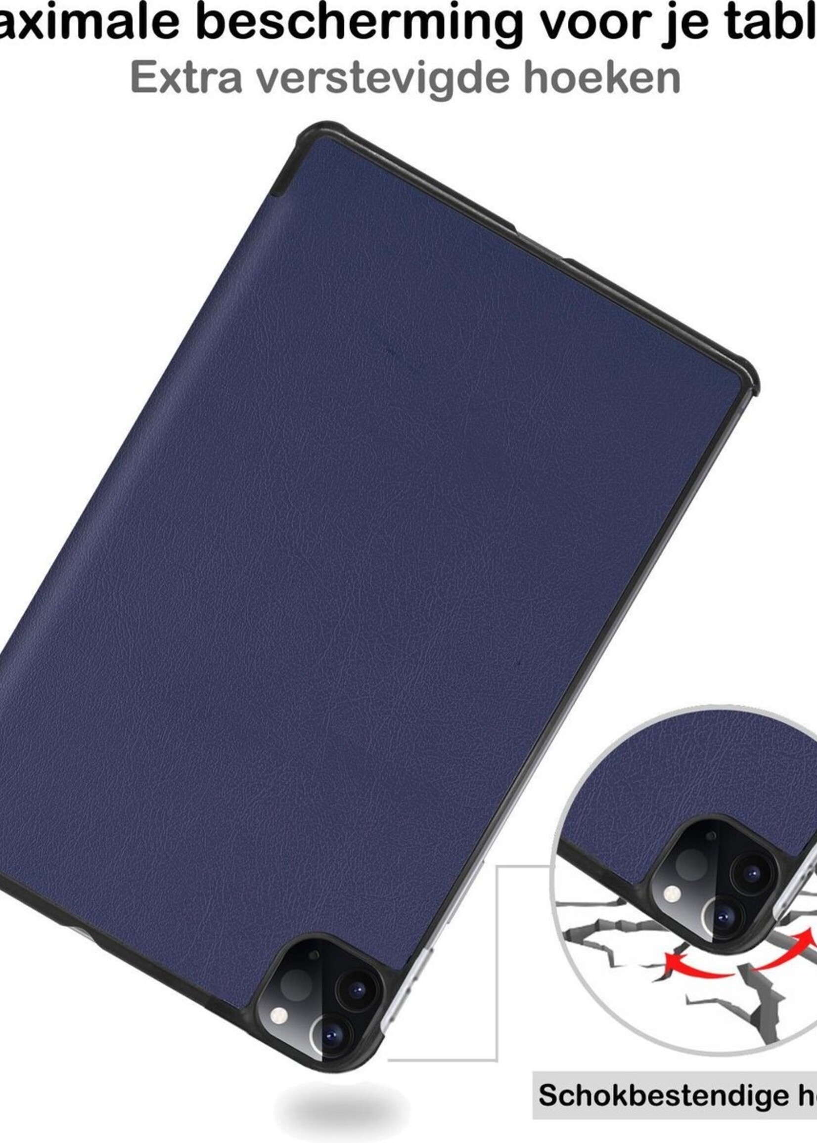 BTH Hoes Geschikt voor iPad Pro 2021 (11 inch) Hoes Book Case Hoesje Trifold Cover Met Uitsparing Geschikt voor Apple Pencil Met Screenprotector - Hoesje Geschikt voor iPad Pro 11 inch (2021) Hoesje Bookcase - Donkerblauw