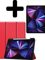 BTH BTH iPad Pro 11 inch (2021) Hoesje Met Apple Pencilhouder Met Screenprotector - Rood