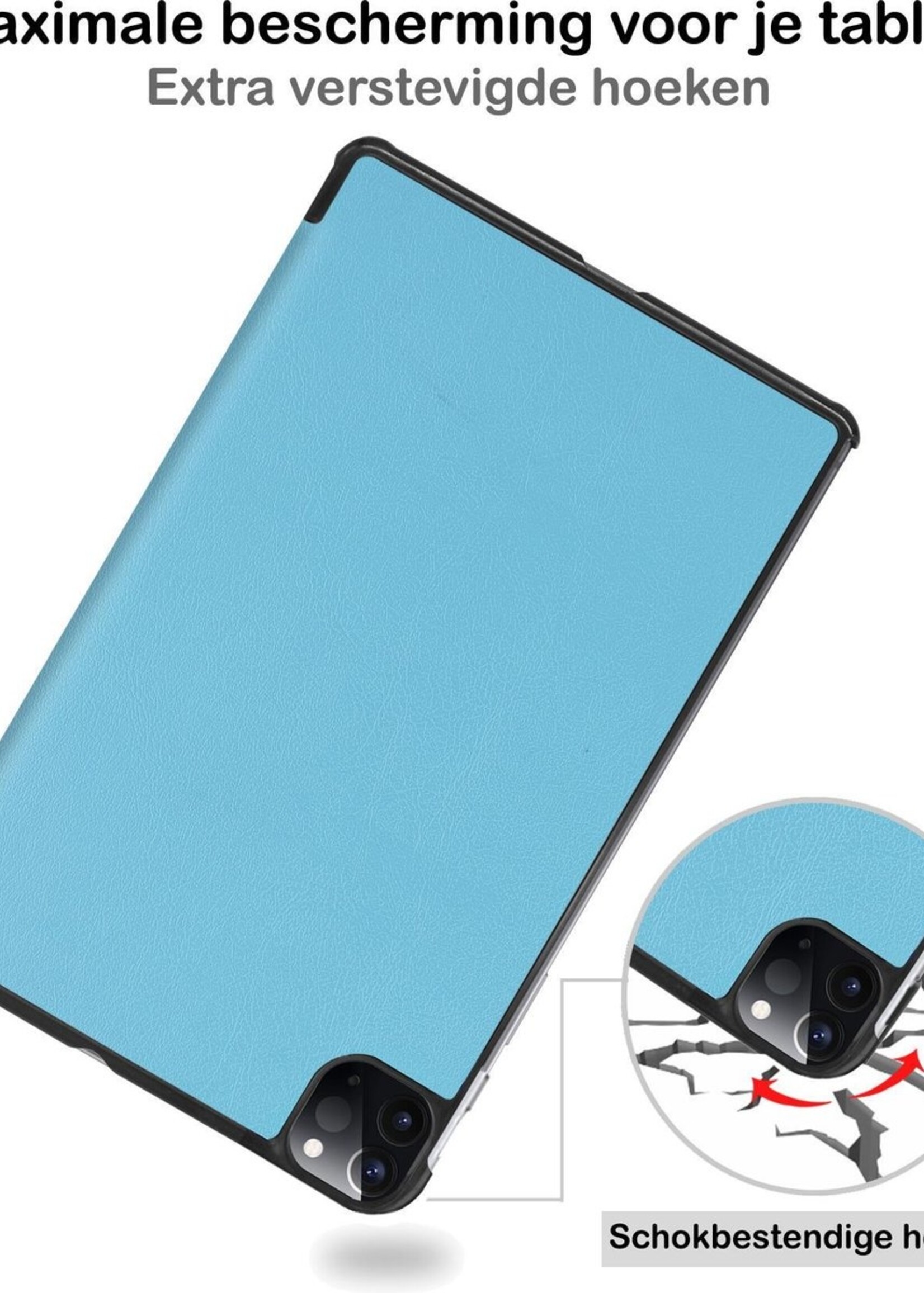 BTH Hoes Geschikt voor iPad Pro 2021 (11 inch) Hoes Book Case Hoesje Trifold Cover Met Uitsparing Geschikt voor Apple Pencil Met Screenprotector - Hoesje Geschikt voor iPad Pro 11 inch (2021) Hoesje Bookcase - Lichtblauw