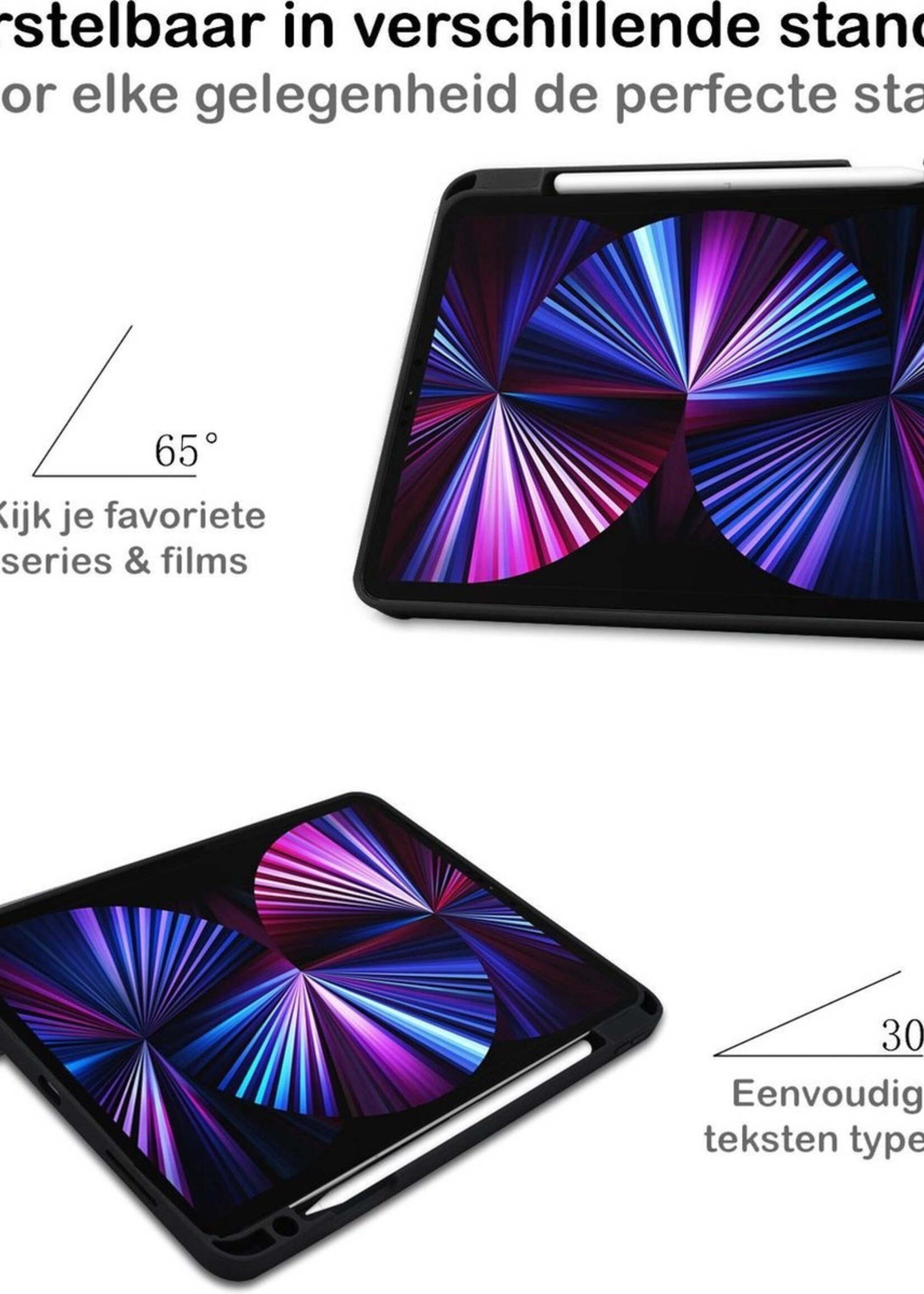 BTH Hoes Geschikt voor iPad Pro 2021 (11 inch) Hoes Book Case Hoesje Trifold Cover Met Uitsparing Geschikt voor Apple Pencil Met Screenprotector - Hoesje Geschikt voor iPad Pro 11 inch (2021) Hoesje Bookcase - Grijs