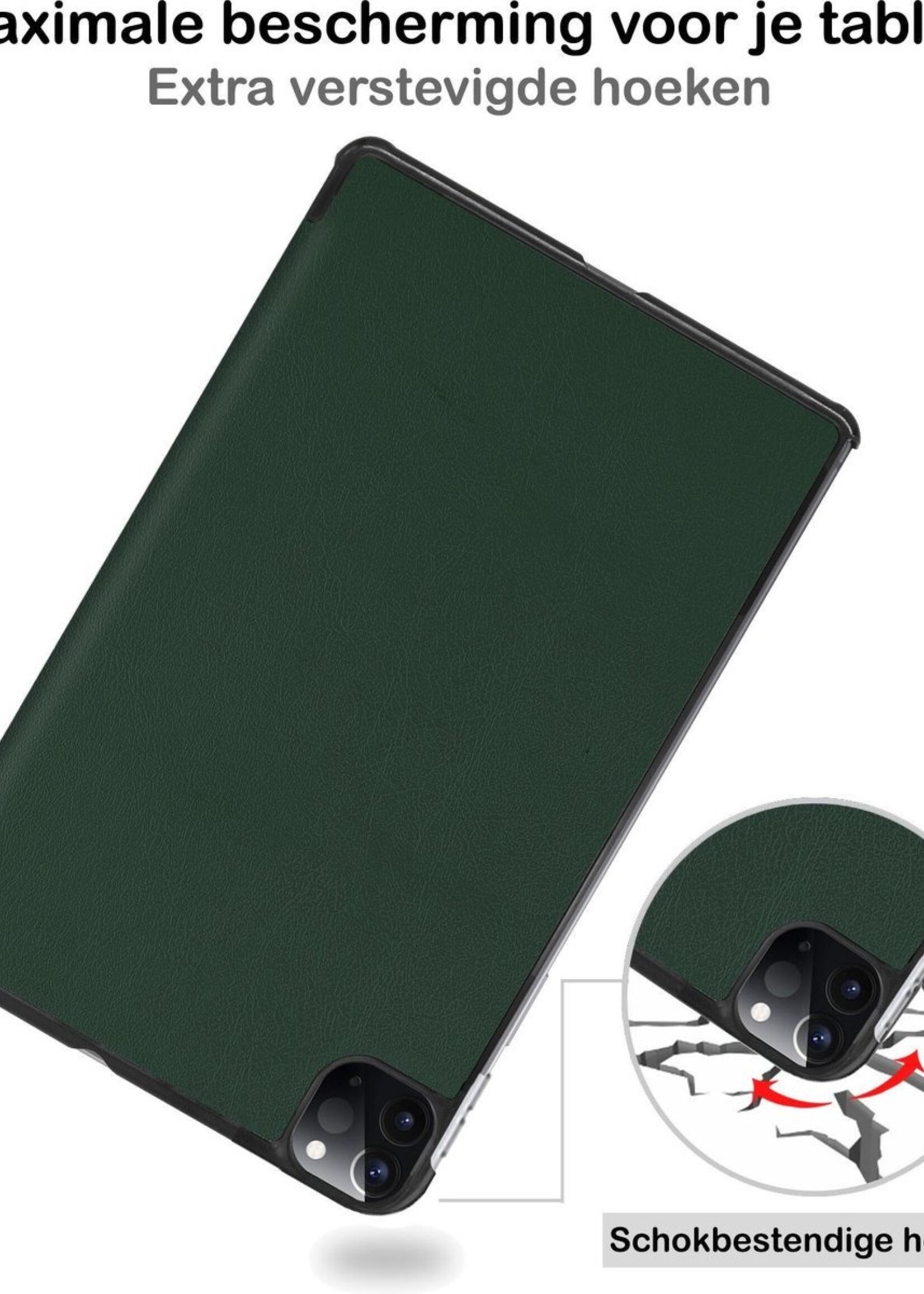 BTH Hoes Geschikt voor iPad Pro 2021 (11 inch) Hoes Book Case Hoesje Trifold Cover Met Uitsparing Geschikt voor Apple Pencil Met Screenprotector - Hoesje Geschikt voor iPad Pro 11 inch (2021) Hoesje Bookcase - Donkergroen