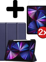 BTH BTH iPad Pro 11 inch (2021) Hoesje Met Apple Pencilhouder Met 2x Screenprotector - Donkerblauw