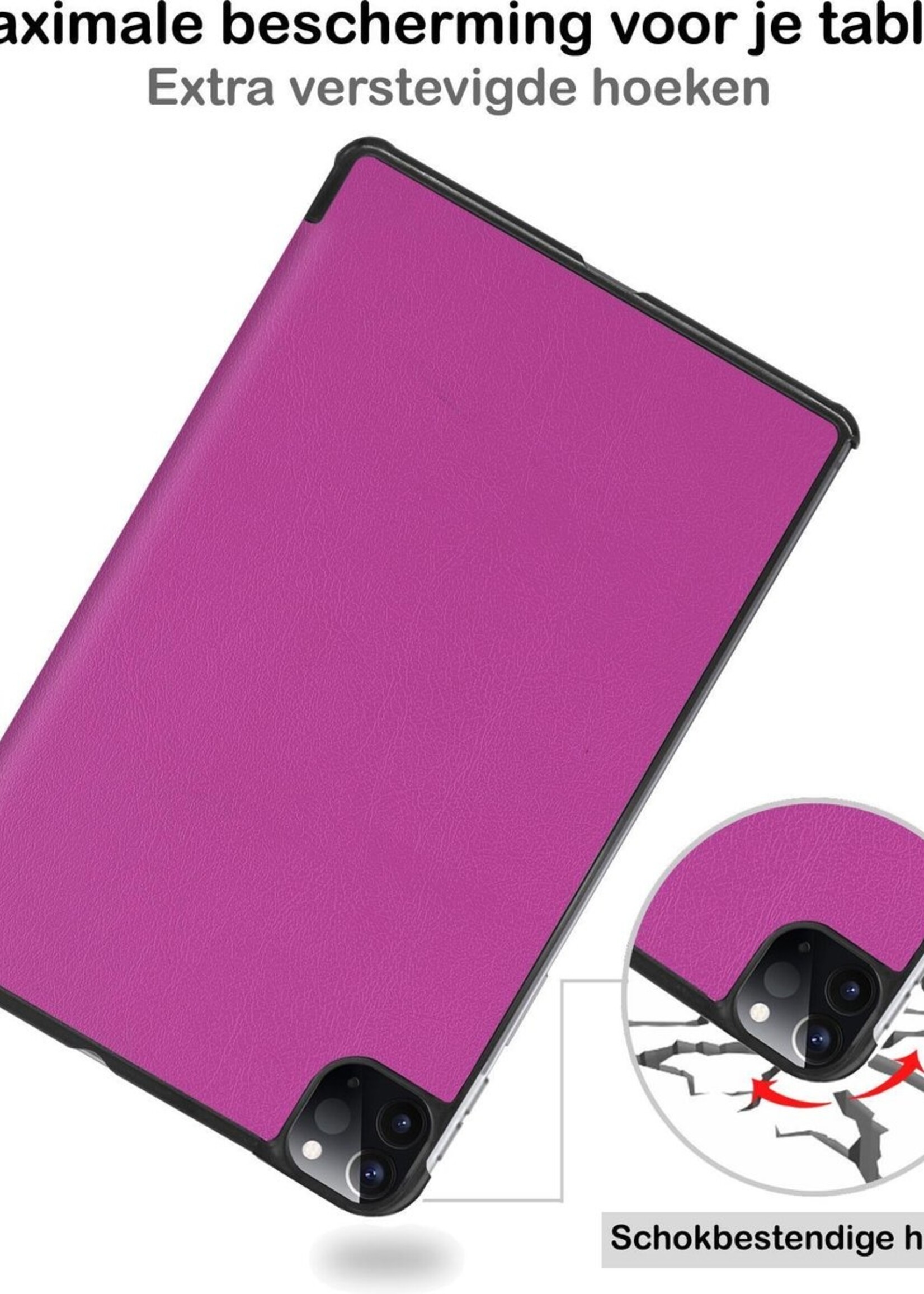 BTH Hoes Geschikt voor iPad Pro 2021 (11 inch) Hoes Book Case Hoesje Trifold Cover Met Uitsparing Geschikt voor Apple Pencil Met Screenprotector - Hoesje Geschikt voor iPad Pro 11 inch (2021) Hoesje Bookcase - Paars