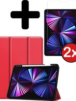 BTH BTH iPad Pro 11 inch (2021) Hoesje Met Apple Pencilhouder Met 2x Screenprotector - Rood
