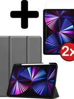 BTH BTH iPad Pro 11 inch (2021) Hoesje Met Apple Pencilhouder Met 2x Screenprotector - Grijs