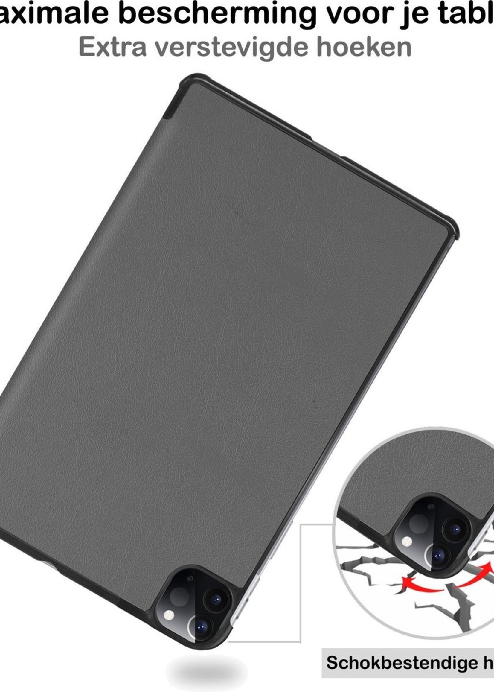 BTH Hoes Geschikt voor iPad Pro 2021 (11 inch) Hoes Book Case Hoesje Trifold Cover Met Uitsparing Geschikt voor Apple Pencil Met Screenprotector - Hoesje Geschikt voor iPad Pro 11 inch (2021) Hoesje Bookcase - Grijs