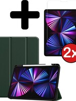 BTH BTH iPad Pro 11 inch (2021) Hoesje Met Apple Pencilhouder Met 2x Screenprotector - Donkergroen
