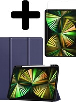 BTH BTH iPad Pro 12.9 inch (2021) Hoesje Met Screenprotector - Donkerblauw