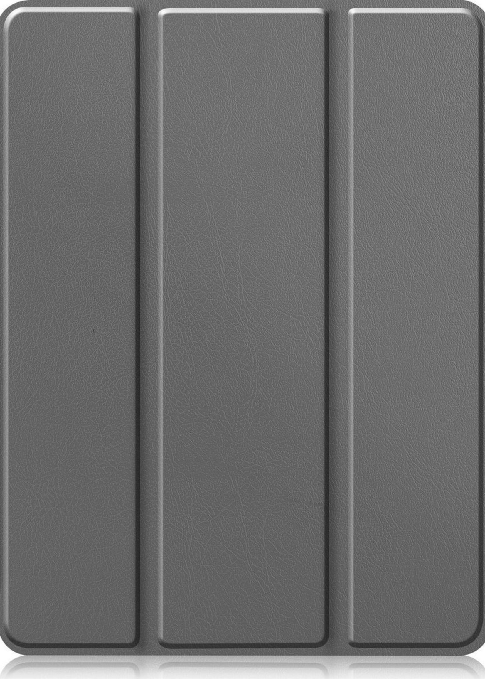 BTH Hoes Geschikt voor iPad Pro 2021 (12,9 inch) Hoes Book Case Hoesje Trifold Cover Met Uitsparing Geschikt voor Apple Pencil Met Screenprotector - Hoesje Geschikt voor iPad Pro 12,9 inch (2021) Hoesje Bookcase - Grijs