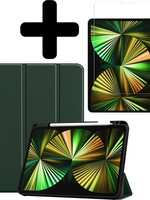 BTH BTH iPad Pro 12.9 inch (2021) Hoesje Met Screenprotector - Donkergroen