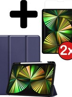 BTH BTH iPad Pro 12.9 inch (2021) Hoesje Met 2x Screenprotector - Donkerblauw
