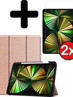BTH BTH iPad Pro 12.9 inch (2021) Hoesje Met 2x Screenprotector - Rose Goud