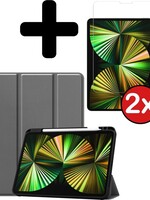 BTH BTH iPad Pro 12.9 inch (2021) Hoesje Met 2x Screenprotector - Grijs