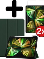 BTH BTH iPad Pro 12.9 inch (2021) Hoesje Met 2x Screenprotector - Donkergroen